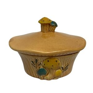 Vintage Glazed Ceramic Mushroom Storage Container Canister Orange‎ 70’s Retro